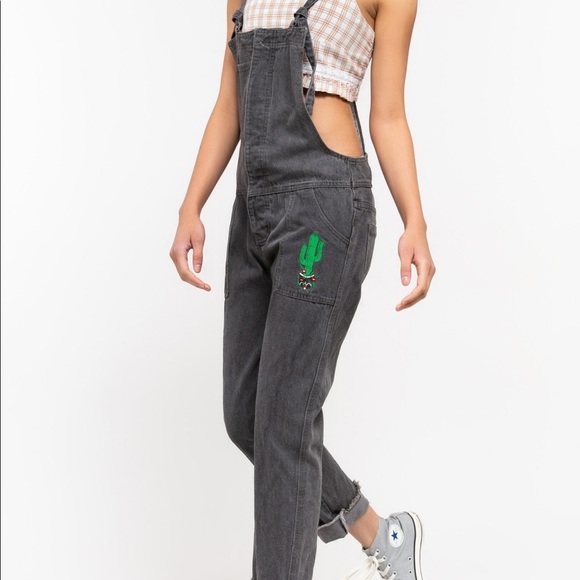 Gray cactus 🌵 overalls with front pocket panels; hidden buttons are intact. - Picture 3 of 16